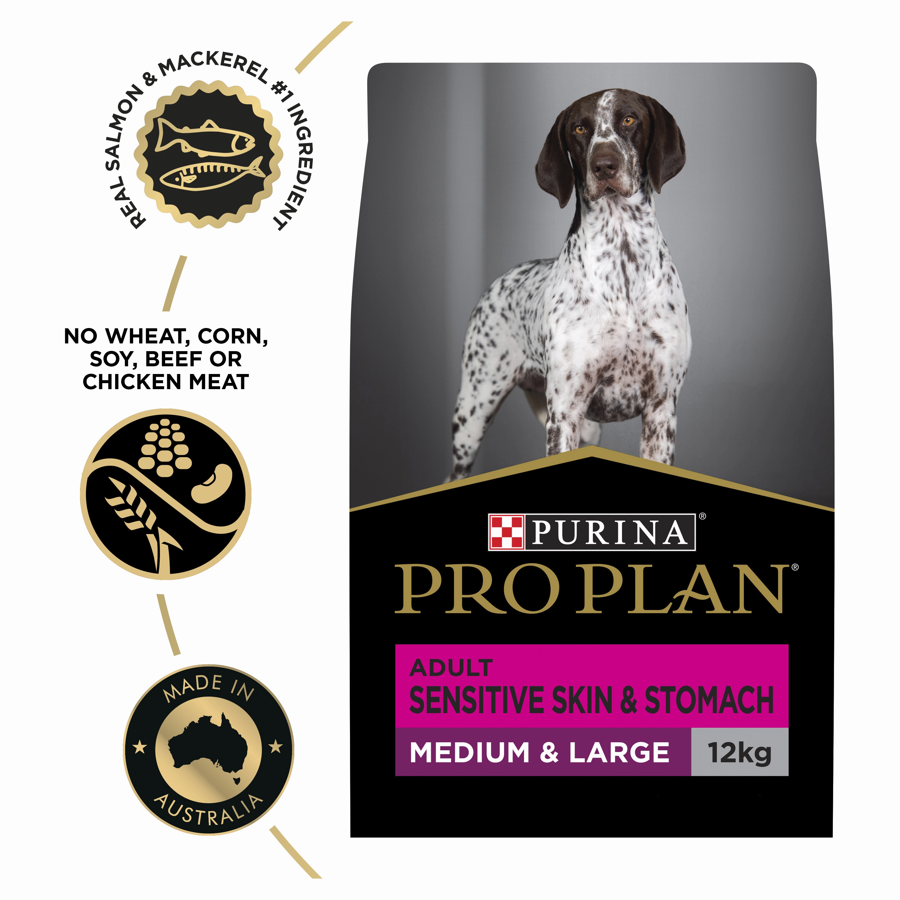 PRO PLAN Adult Sensitive Skin & Stomach Medium & Large Breed Dry Dog Food (12kg)