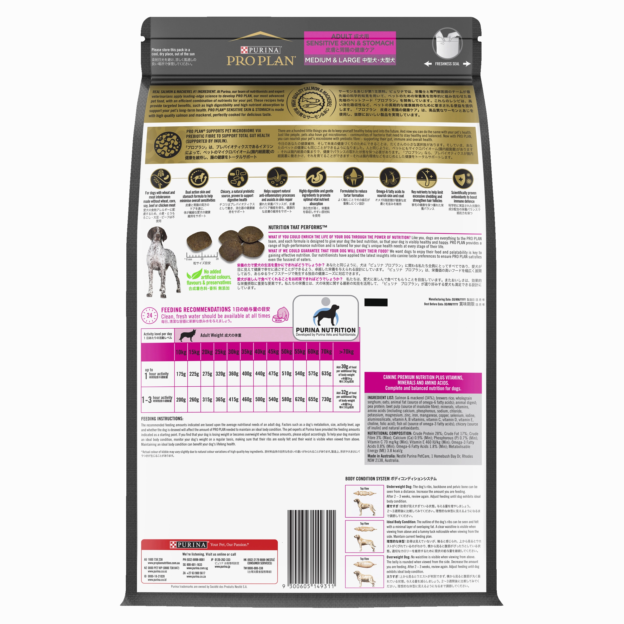 PRO PLAN Adult Sensitive Skin & Stomach Medium & Large Breed Dry Dog Food (3kg)