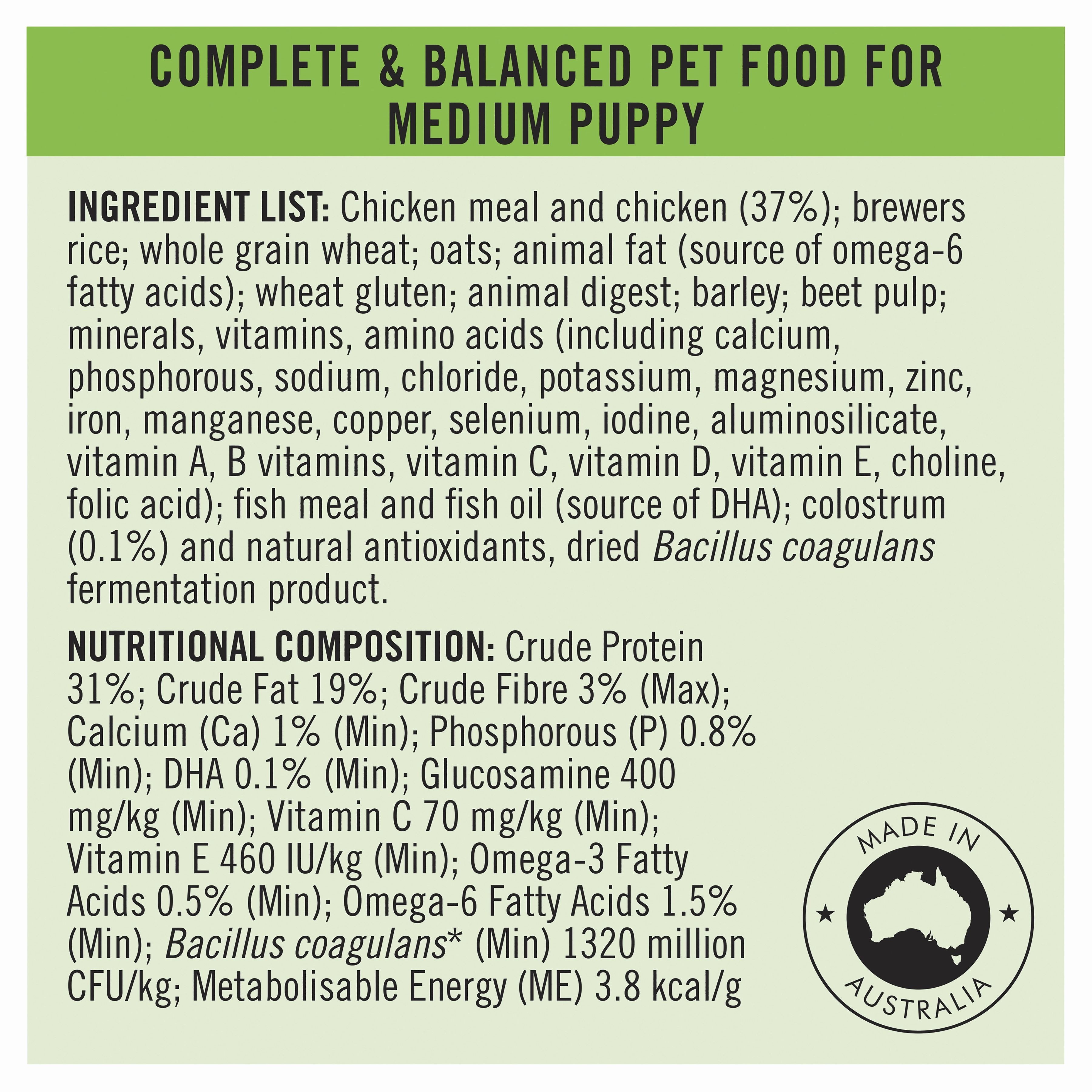 PRO PLAN Puppy Medium Breed Chicken Dry Dog Food (15kg)