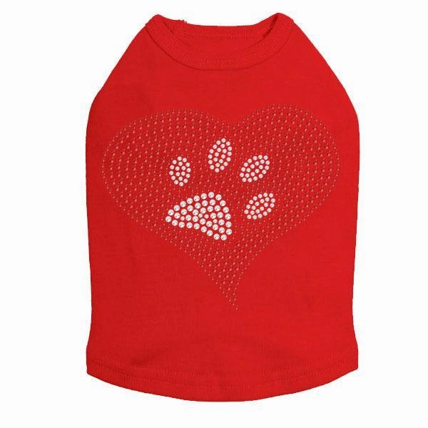 Red Heart Paw Rhinestone Dog Tank