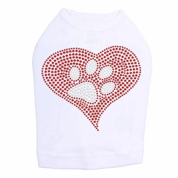 Red Heart Paw Rhinestone Dog Tank