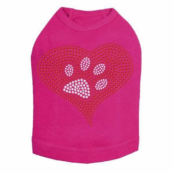 Red Heart Paw Rhinestone Dog Tank