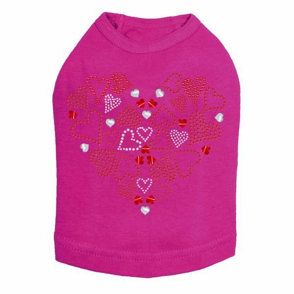 Red Heart With Hearts Rhinestone Dog Tank