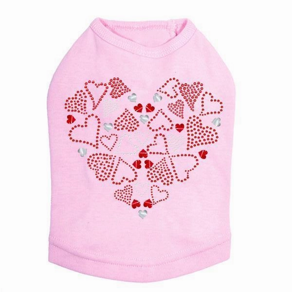 Red Heart With Hearts Rhinestone Dog Tank