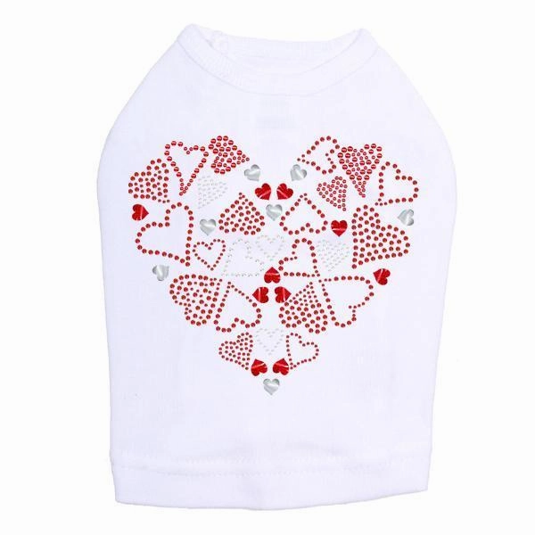 Red Heart With Hearts Rhinestone Dog Tank