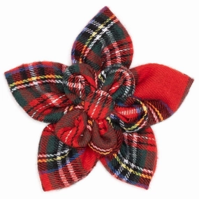 Red Plaid III Dog Collar Flower