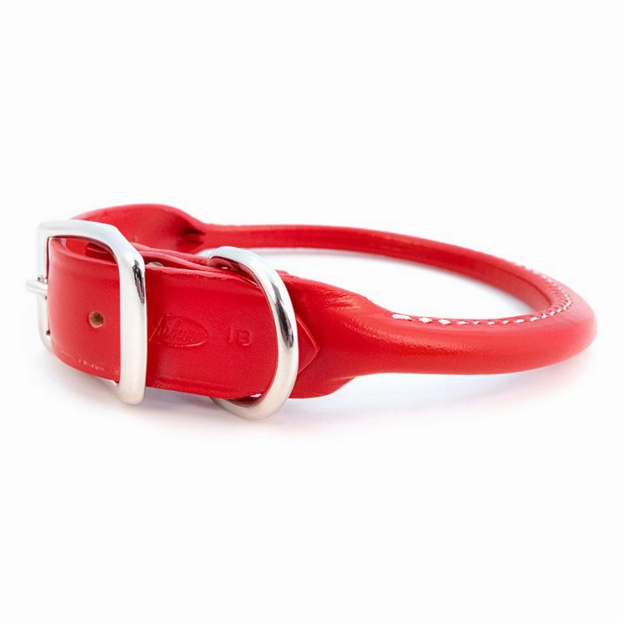 Rolled Round Leather Dog Collar - Many Colors