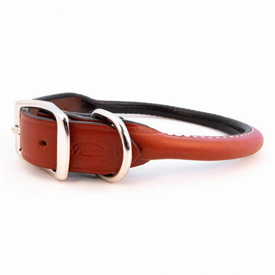 Rolled Round Leather Dog Collar - Many Colors
