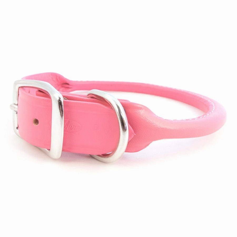 Rolled Round Leather Dog Collar - Many Colors