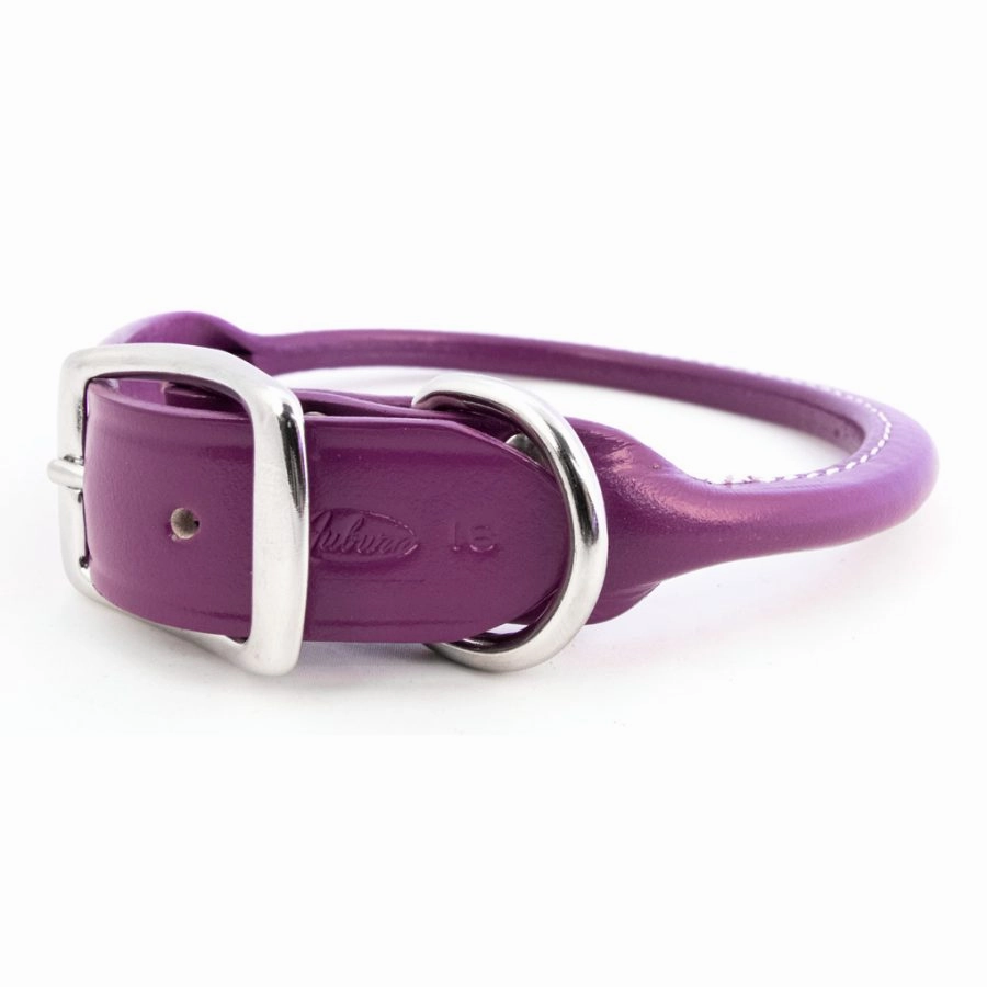 Rolled Round Leather Dog Collar - Many Colors