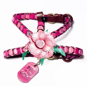 Shades Of Pink Leather Dog Harness With Light Pink Flower