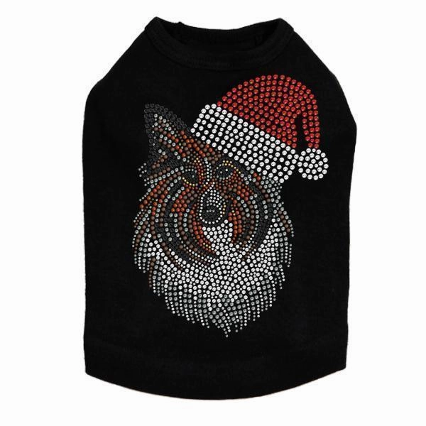 Sheltie Santa Rhinestone Dog Tank