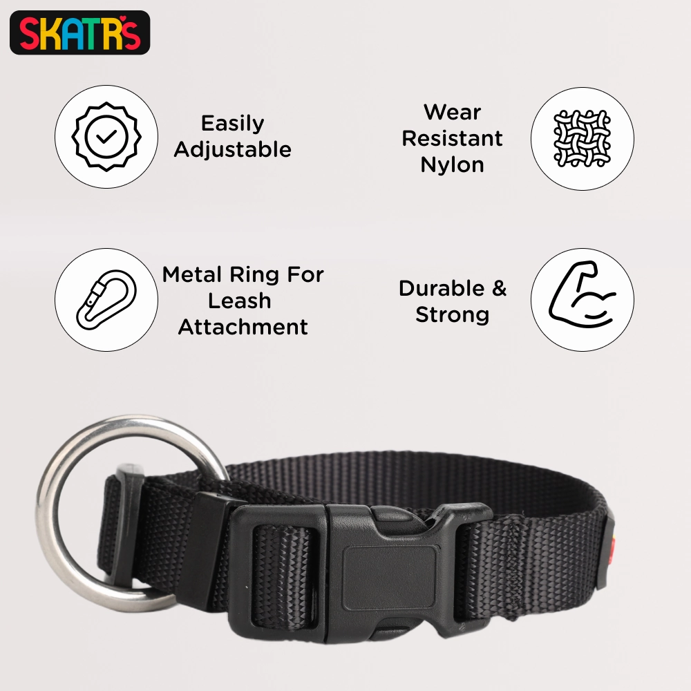 Skatrs Nylon Collar for Dogs and Cats (Black)