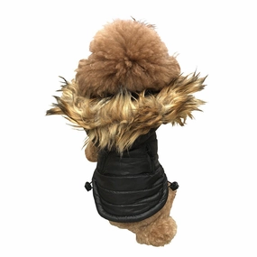 Ski Bunny Puffer Dog Coat Black With Fur Trimmed Hood