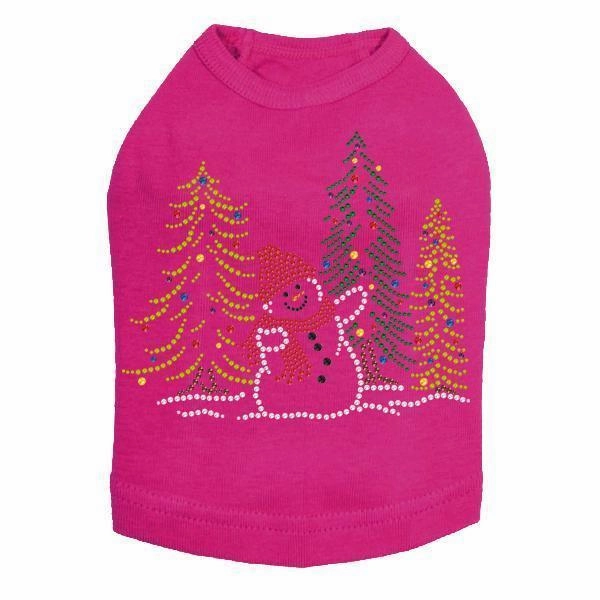 Snowman In Trees Rhinestone Dog Tank