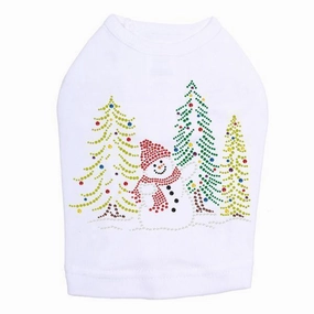 Snowman In Trees Rhinestone Dog Tank