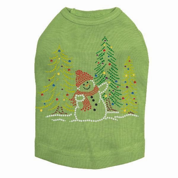 Snowman In Trees Rhinestone Dog Tank