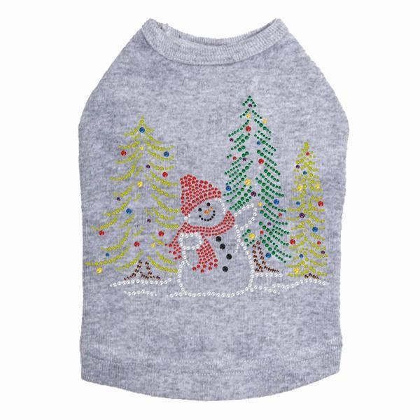 Snowman In Trees Rhinestone Dog Tank
