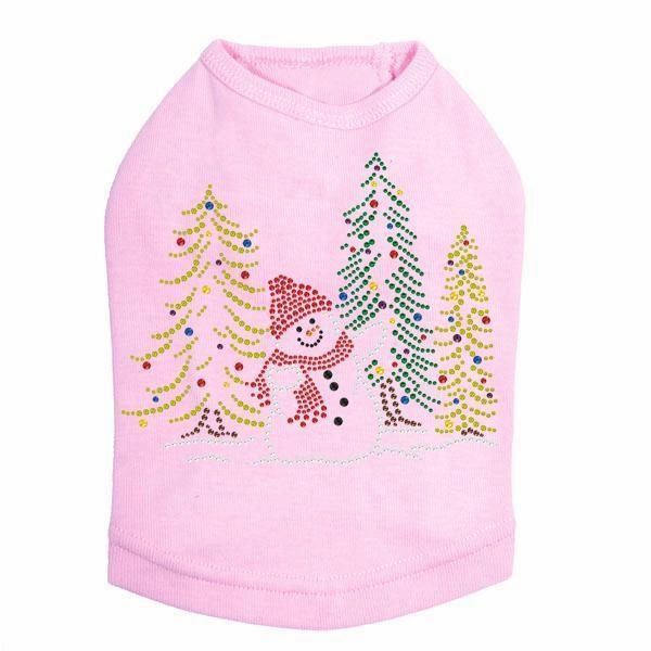 Snowman In Trees Rhinestone Dog Tank