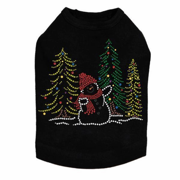 Snowman In Trees Rhinestone Dog Tank