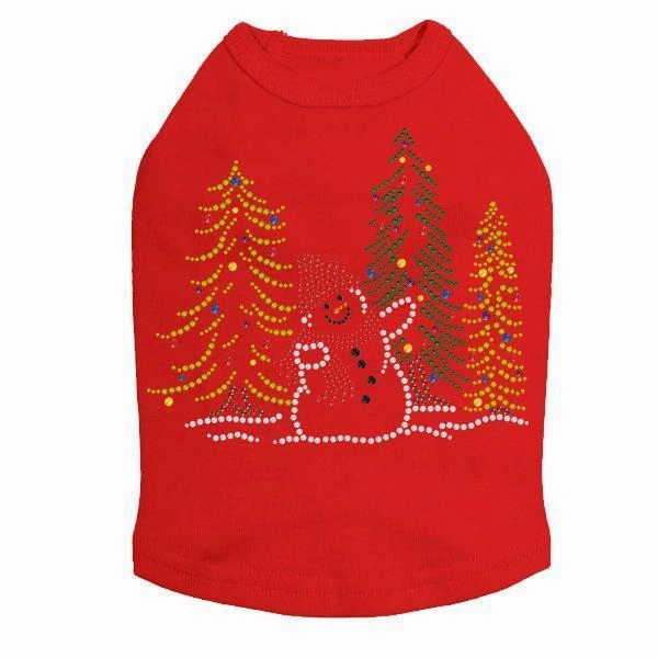 Snowman In Trees Rhinestone Dog Tank