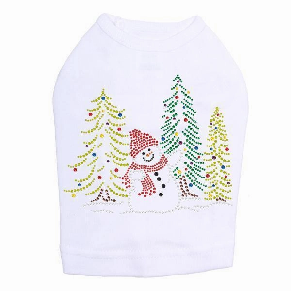 Snowman In Trees Rhinestone Dog Tank