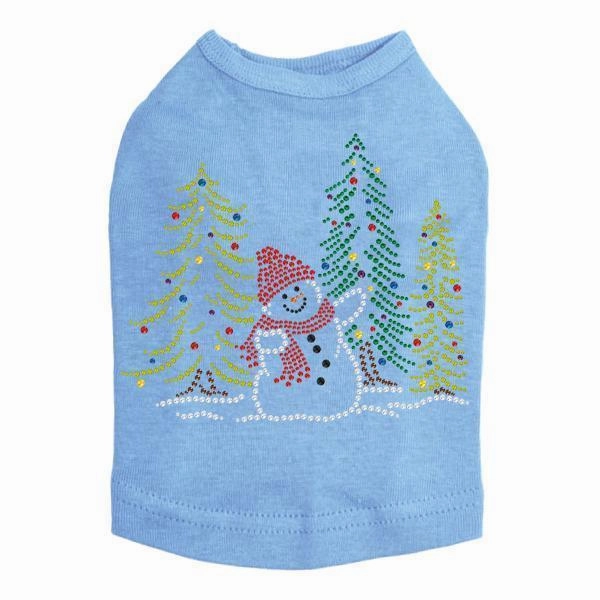 Snowman In Trees Rhinestone Dog Tank