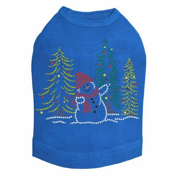 Snowman In Trees Rhinestone Dog Tank