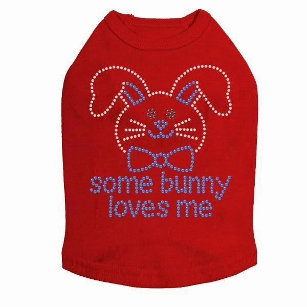 Some Bunny Loves Me Blue Rhinestone Dog Tank