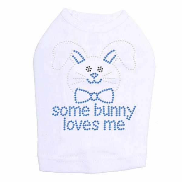 Some Bunny Loves Me Blue Rhinestone Dog Tank