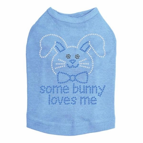 Some Bunny Loves Me Blue Rhinestone Dog Tank