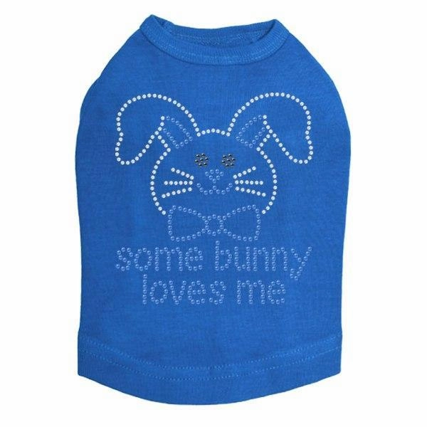 Some Bunny Loves Me Blue Rhinestone Dog Tank