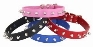 Spiked Leather Collar with 1 Row of Spikes - Black