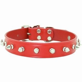 Spiked Leather Collar with 1 Row of Spikes - Red