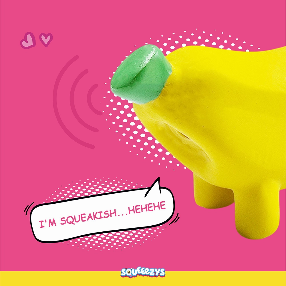 Squeeezys Latex banana Squeaky Chew Toy for Dogs (Yellow)