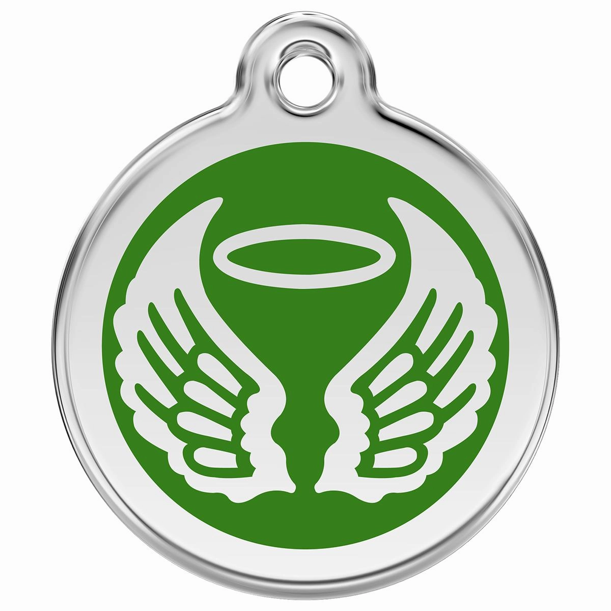Stainless Steel And Enamel Angel Wings Green Dog ID Tag