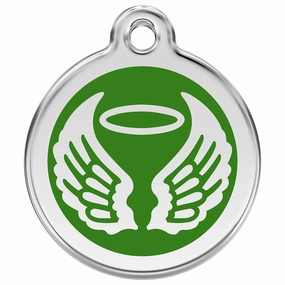 Stainless Steel And Enamel Angel Wings Green Dog ID Tag
