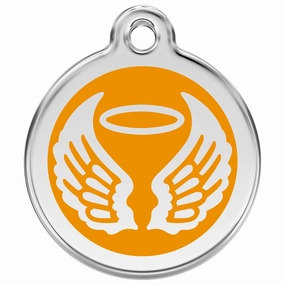 Stainless Steel And Enamel Angel Wings Orange Dog ID Tag