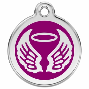 Stainless Steel And Enamel Angel Wings Purple Dog ID Tag