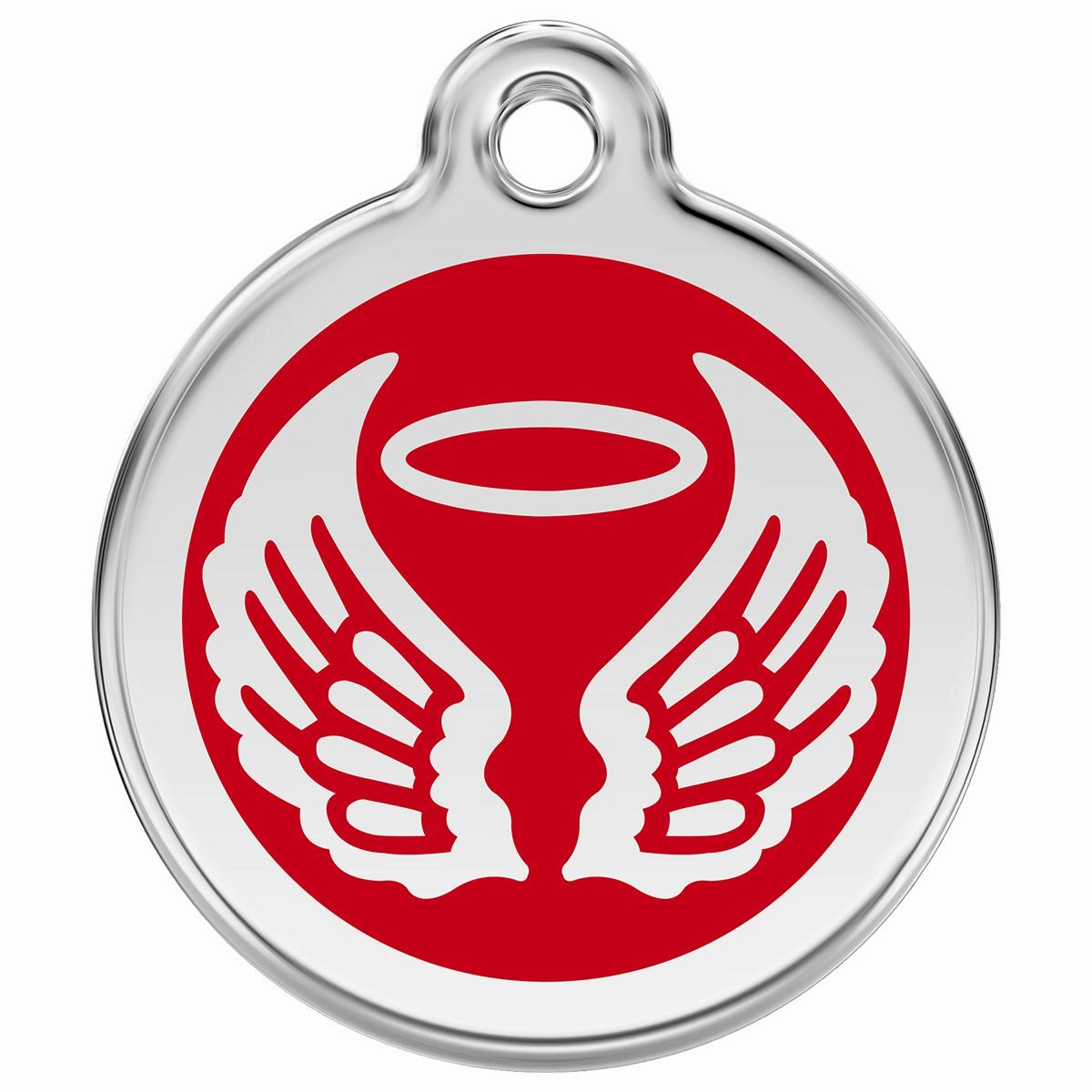 Stainless Steel And Enamel Angel Wings Red Dog ID Tag