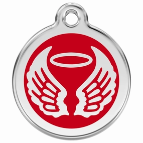 Stainless Steel And Enamel Angel Wings Red Dog ID Tag