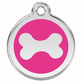 Stainless Steel And Enamel Bone Hot Pink Dog ID Tag