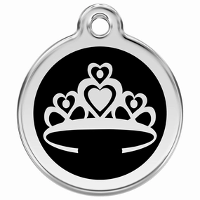 Stainless Steel And Enamel Crown Black Dog ID Tag