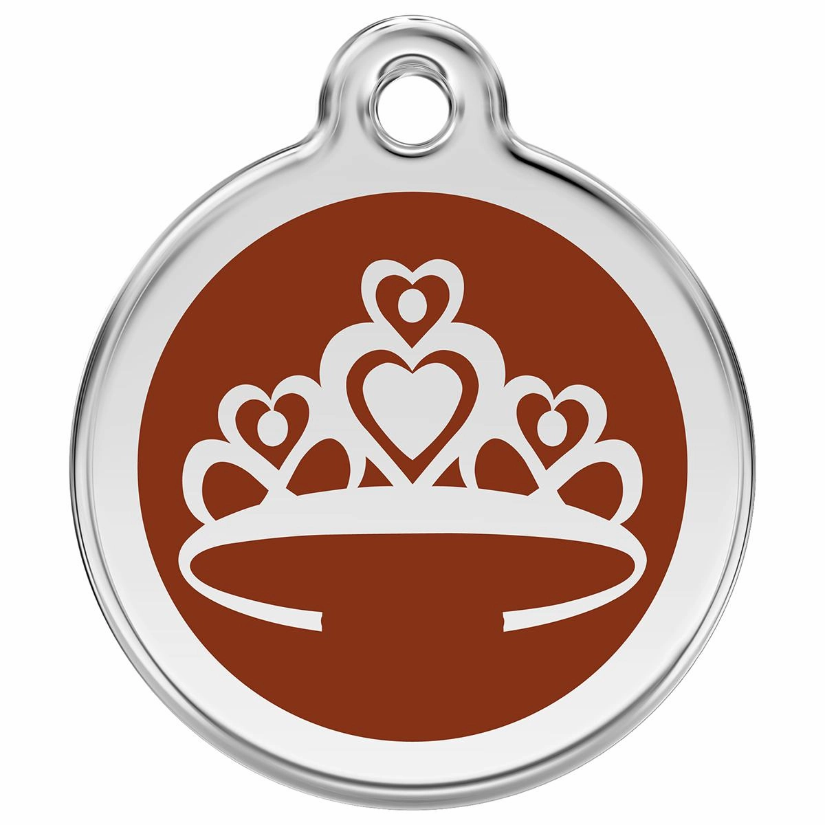 Stainless Steel And Enamel Crown Brown Dog ID Tag