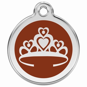 Stainless Steel And Enamel Crown Brown Dog ID Tag