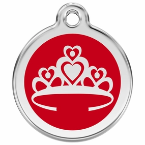 Stainless Steel And Enamel Crown Red Dog ID Tag