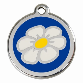 Stainless Steel And Enamel Daisy Dark Blue Dog ID Tag