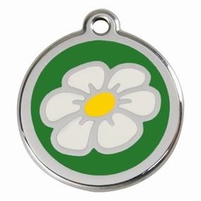 Stainless Steel And Enamel Daisy Green Dog ID Tag