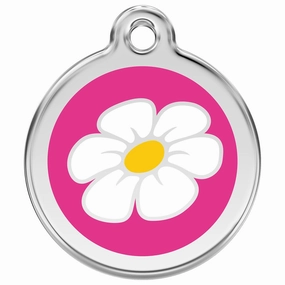 Stainless Steel And Enamel Daisy Hot Pink Dog ID Tag
