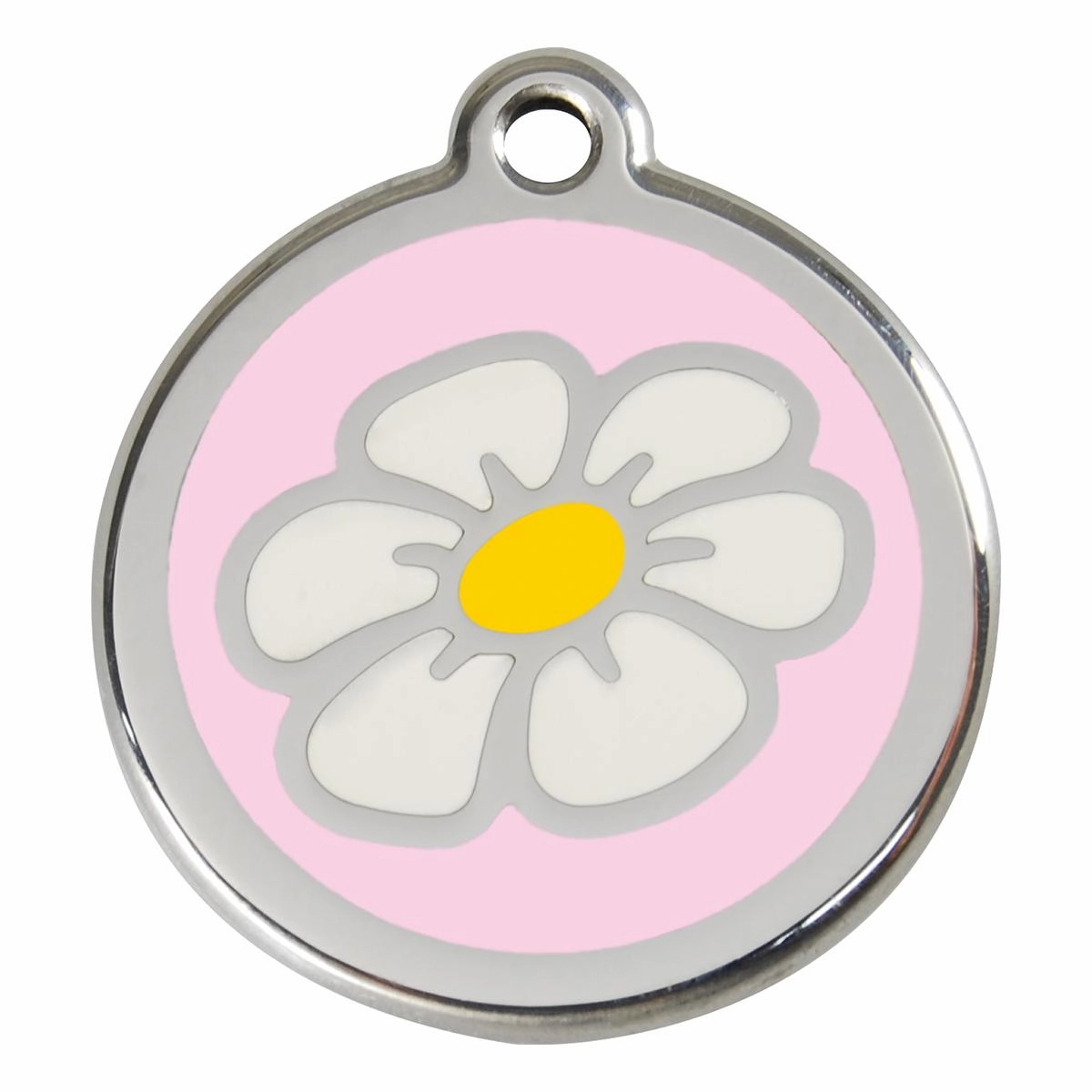 Stainless Steel And Enamel Daisy Pink Dog ID Tag